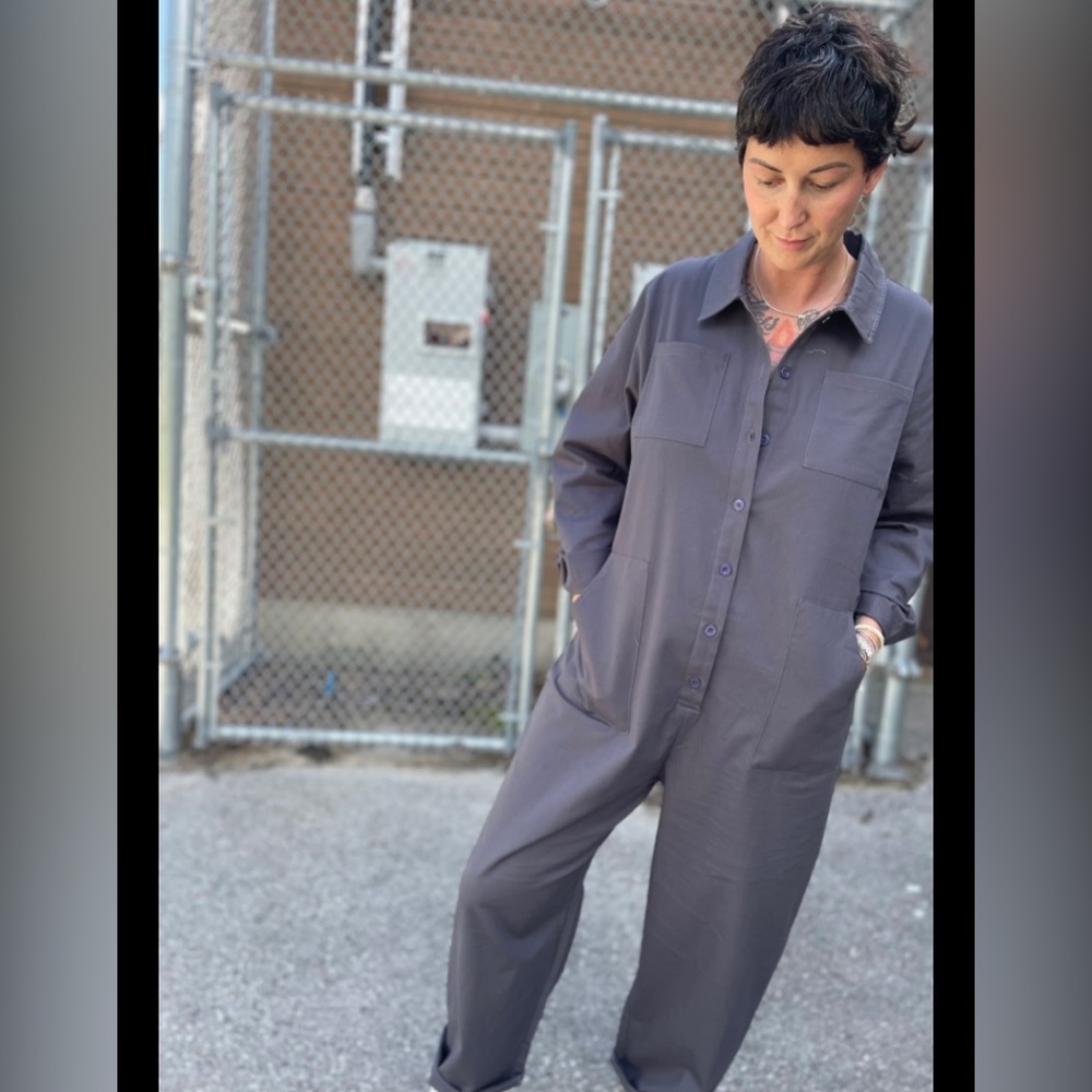 Red Sky Button-Up Baggy Boilersuit (Grey)